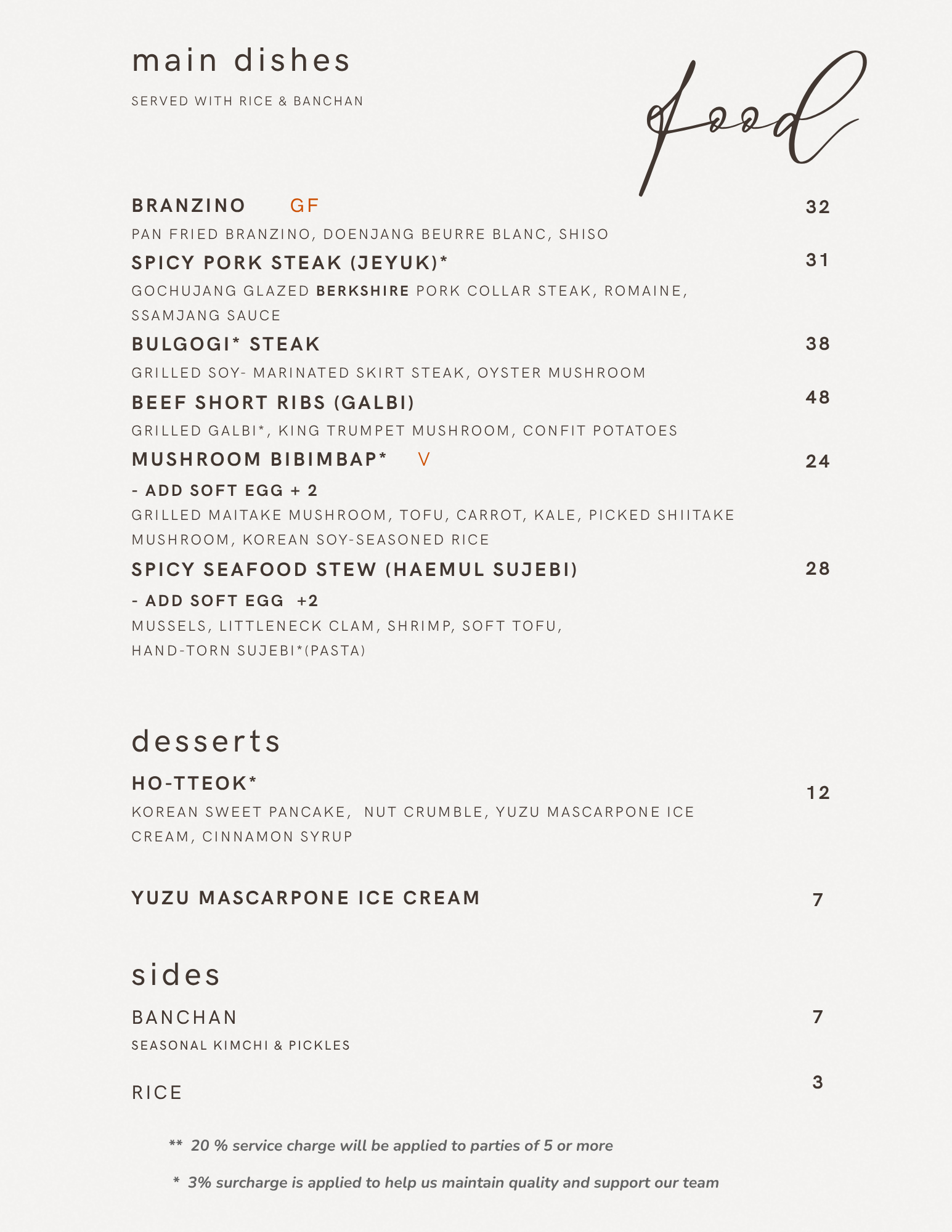KOZY menu